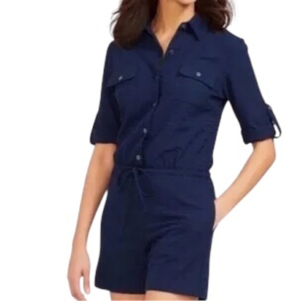 J McLaughlin Westport Romper Size Small Navy Coastal Minimal Shorts Beach Cruise